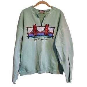 Vintage Mint Green Crew Neck Sweatshirt San Francisco Golden Gate Bridge Graphic
